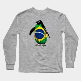 Brazil Penguin Flag of Brazil | Vintage Penguin Supporting Brazil Long Sleeve T-Shirt